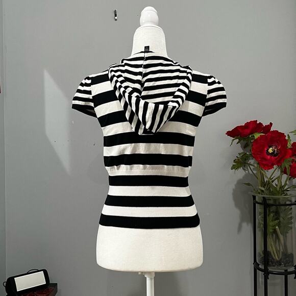 Bebe Silk Striped Y2K Bling Crown Rhinestone Athleisure Zipper Hoodie Sweater L - Picture 3 of 15